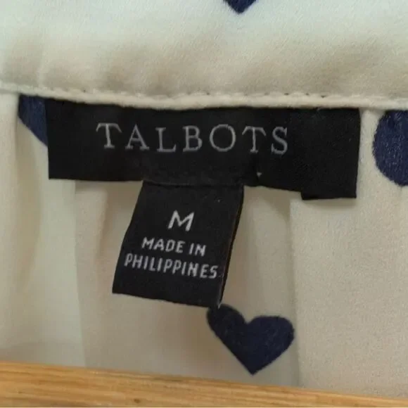 Talbots Long Sleeve Heart Pattern Polka Dot Flowy Blouse Top. Medium. - Picture 5 of 7